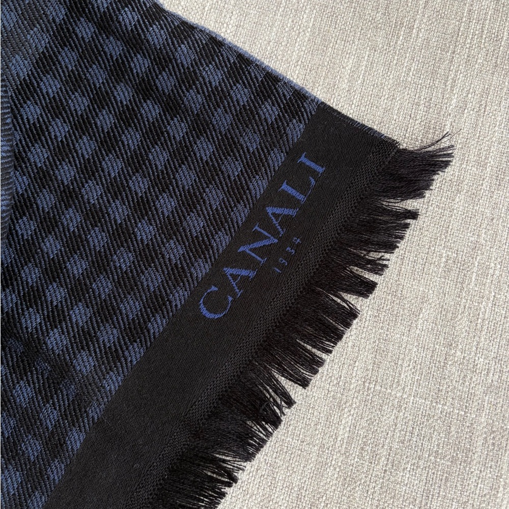 Canali Black and Blue Checkered Scarf